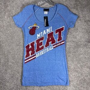 5th & Ocean Womens Miami Heat Basketball Graphic T Shirt Blue Small Relaxed‎ Fit